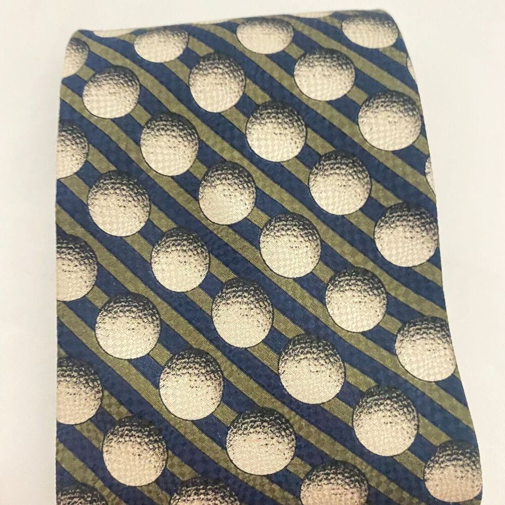 #5596 Structure Mens Navy Blue and Olive Green Golf Ball Novelty tie, Tie 57x4